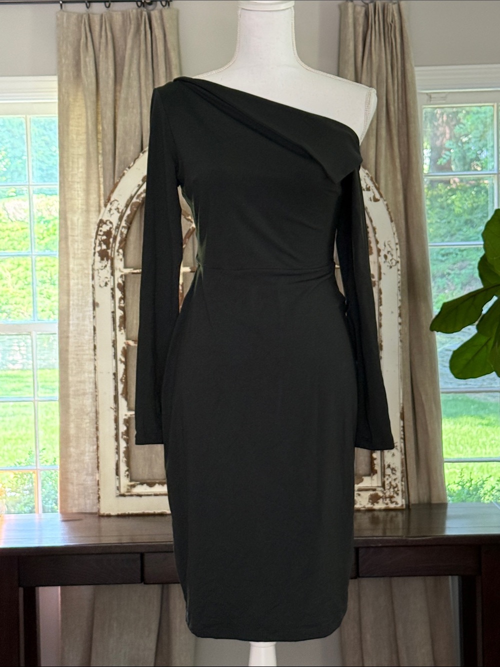 Dk Green Bodycon One-Shoulder Dress by Susana Monaco